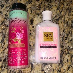 🔥2/$30🌹NEW🌹Rose & Vanilla Lotion & Rose & Musk Scented Bath Salts Bundle Lot